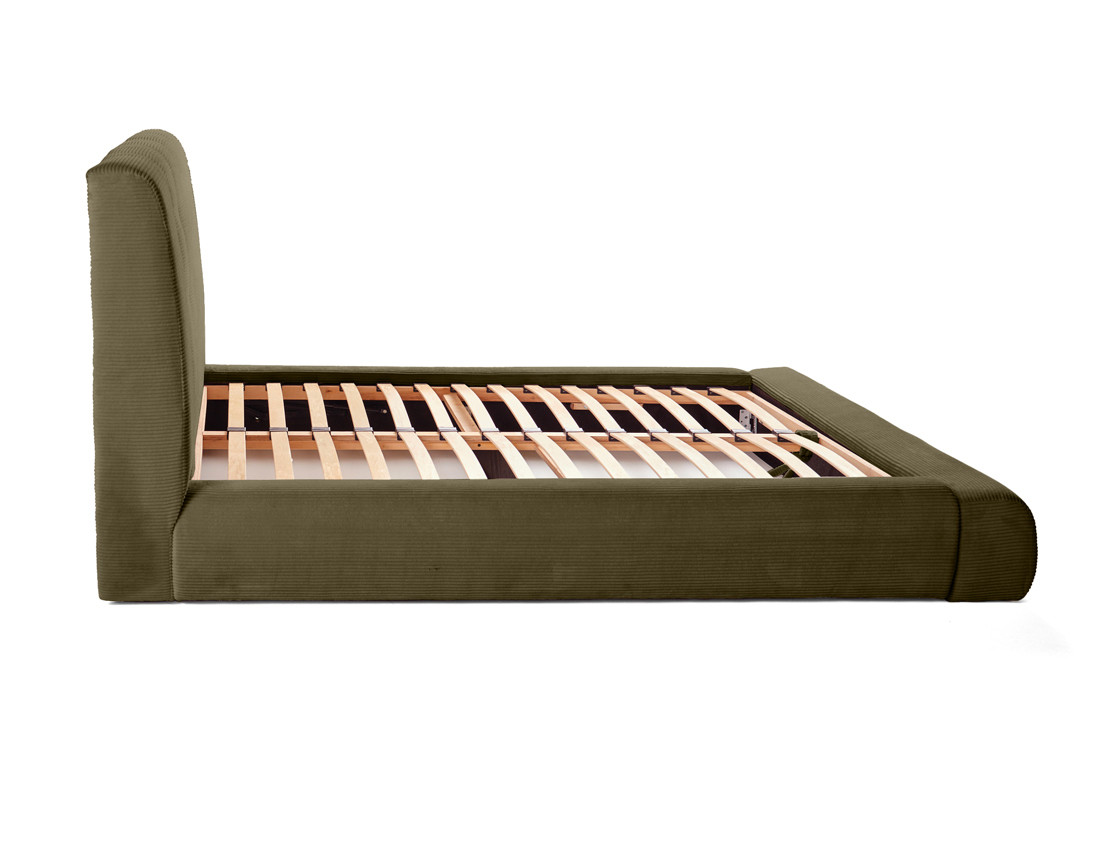 Lit coffre 140x190 cm en velours côtelé sommier inclus Onyx