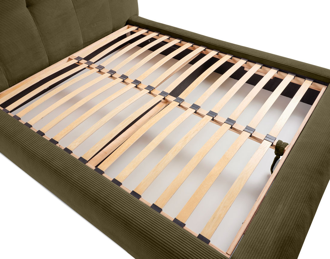 Lit coffre 140x190 cm en velours côtelé sommier inclus Onyx