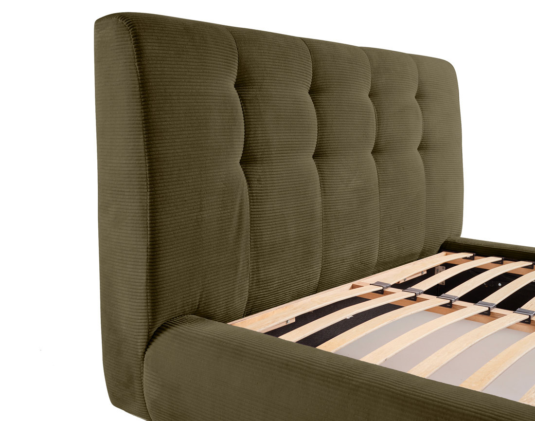 Lit coffre 140x190 cm en velours côtelé sommier inclus Onyx