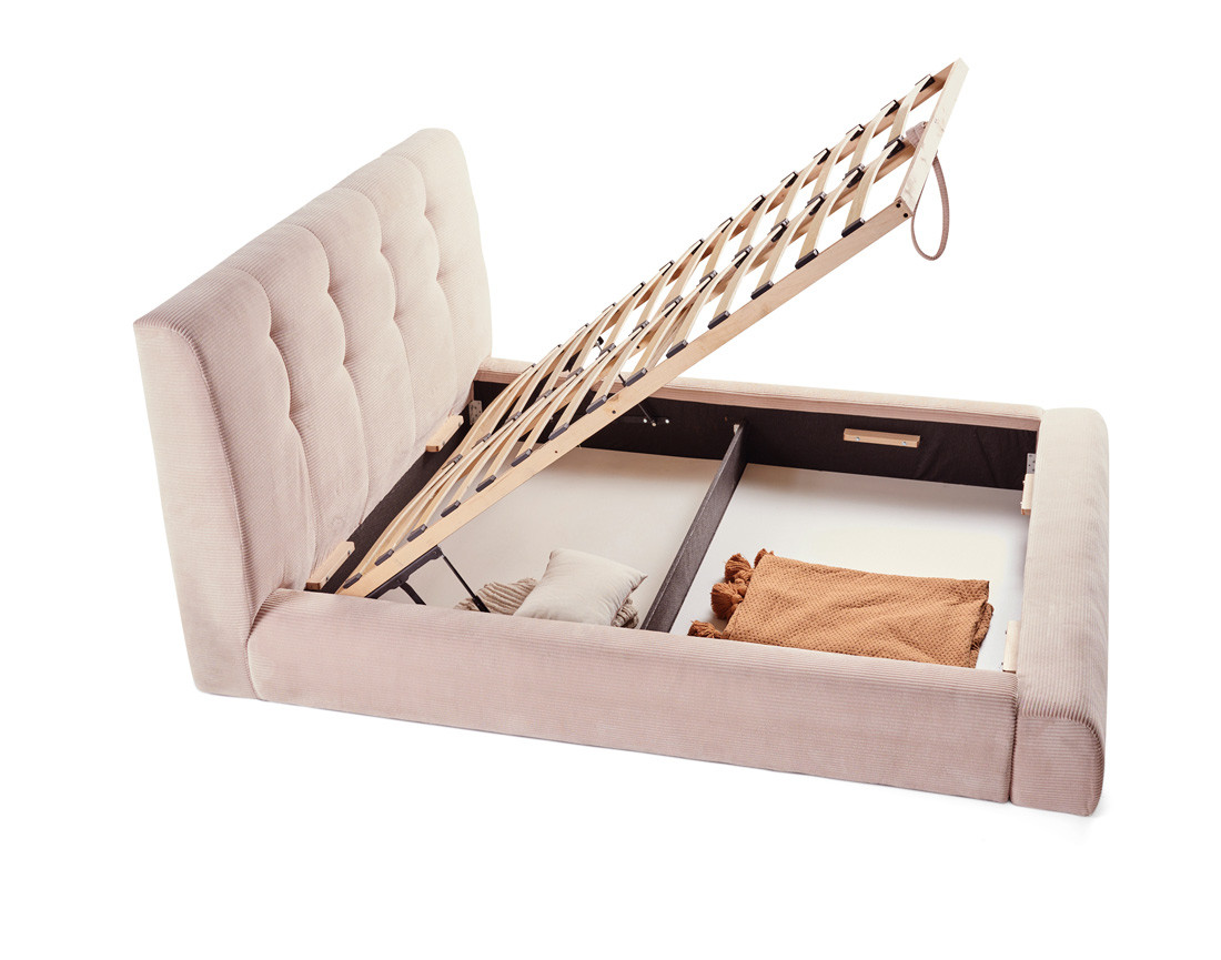 Lit coffre 140x190 cm en velours côtelé sommier inclus Onyx