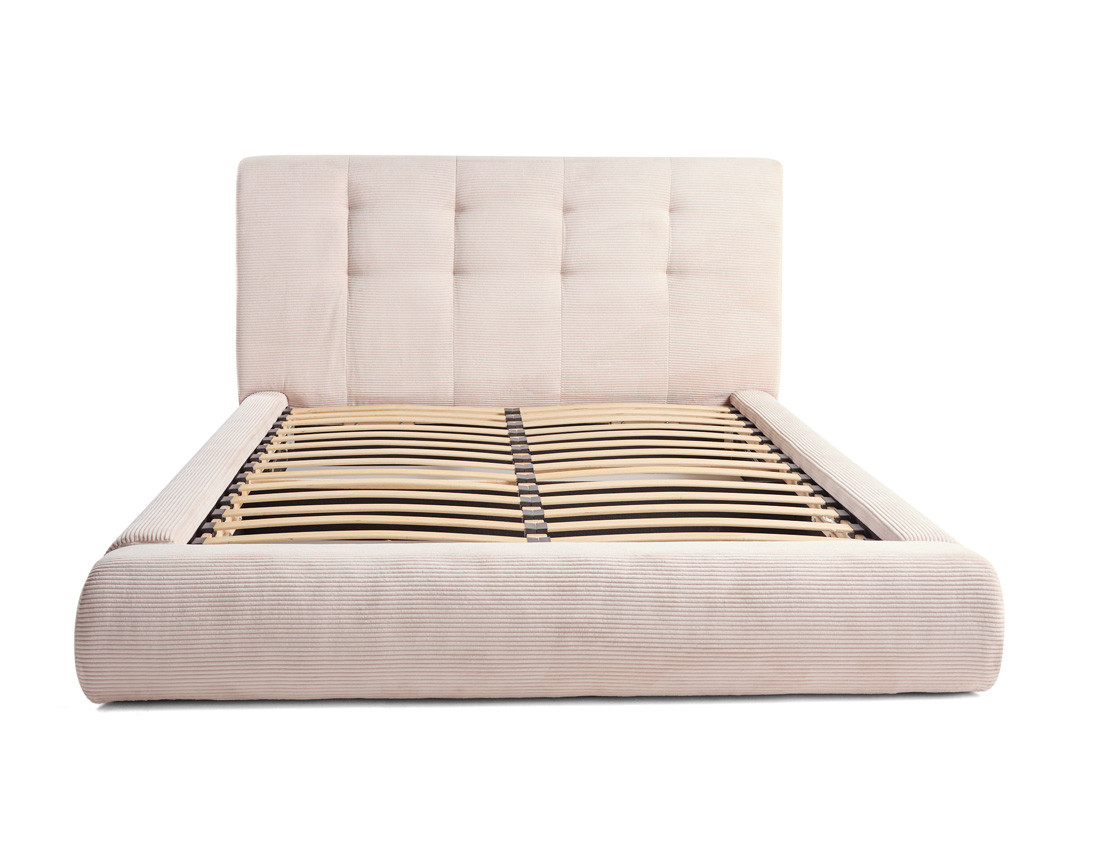 Lit coffre 140x190 cm en velours côtelé sommier inclus Onyx