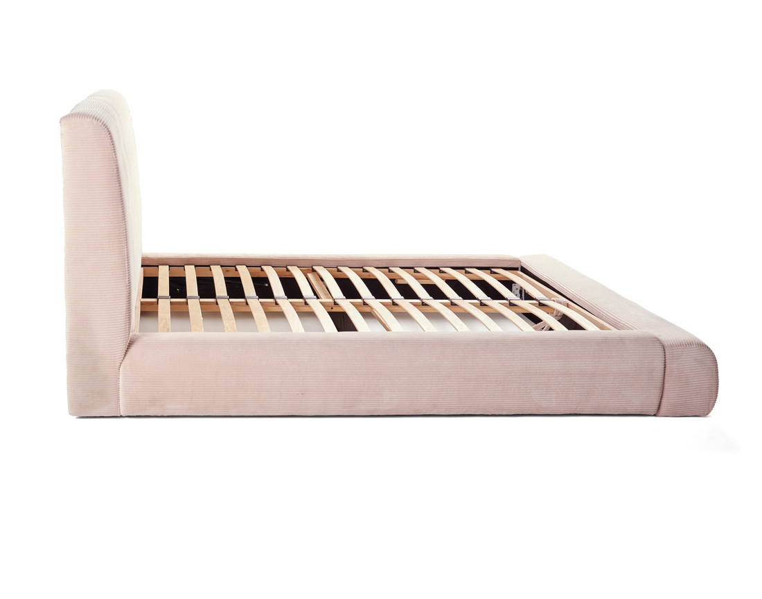 Lit coffre 140x190 cm en velours côtelé sommier inclus Onyx