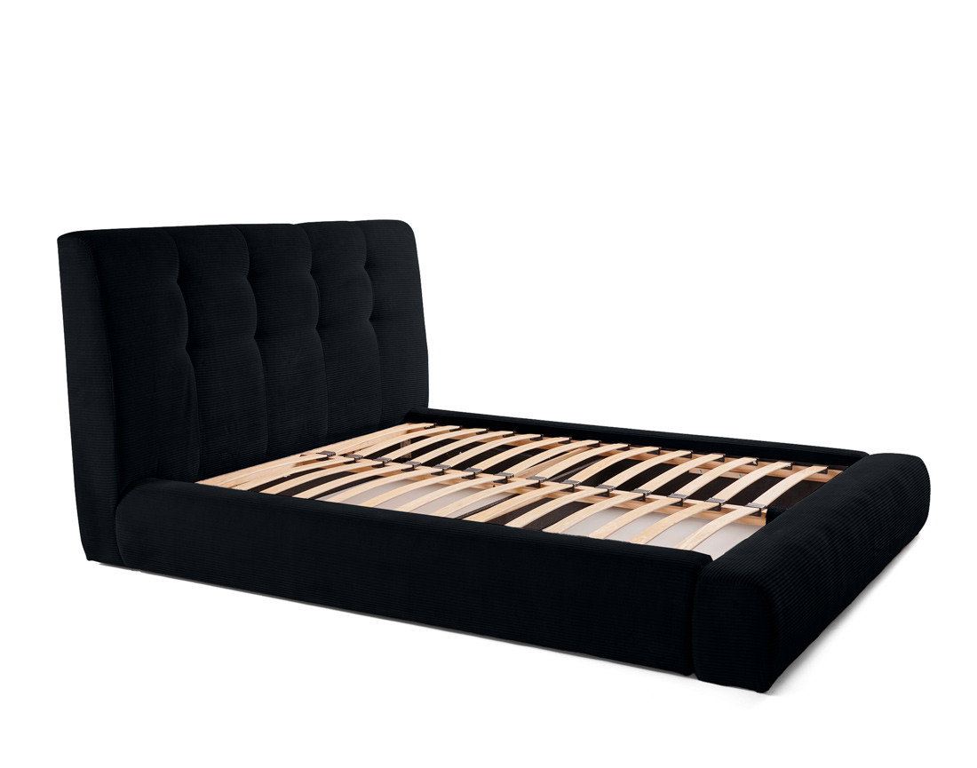 Lit coffre 160x200 cm en velours côtelé sommier inclus Onyx