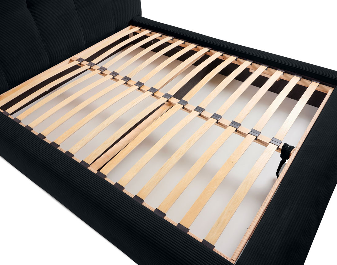 Lit coffre 160x200 cm en velours côtelé sommier inclus Onyx