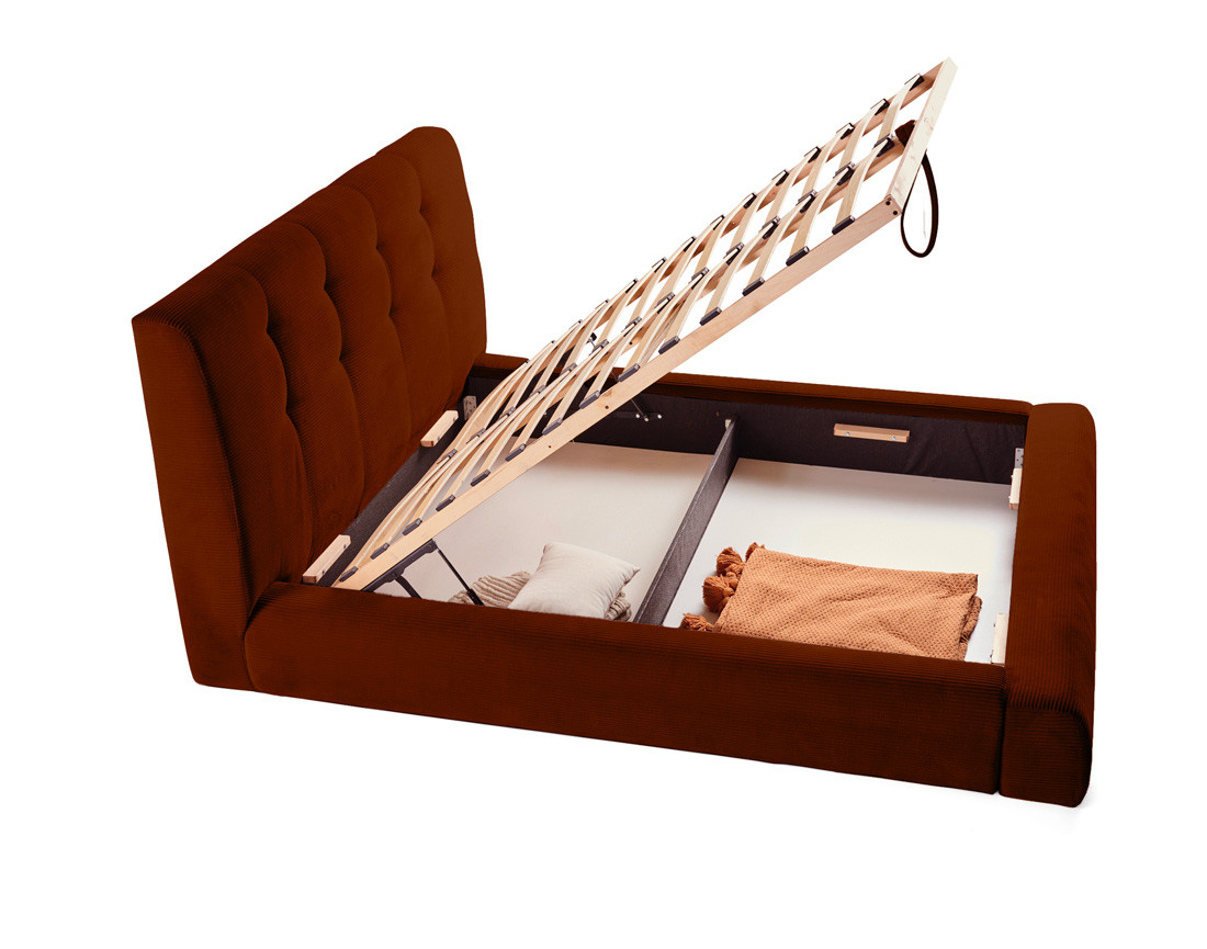 Lit coffre 160x200 cm en velours côtelé sommier inclus Onyx