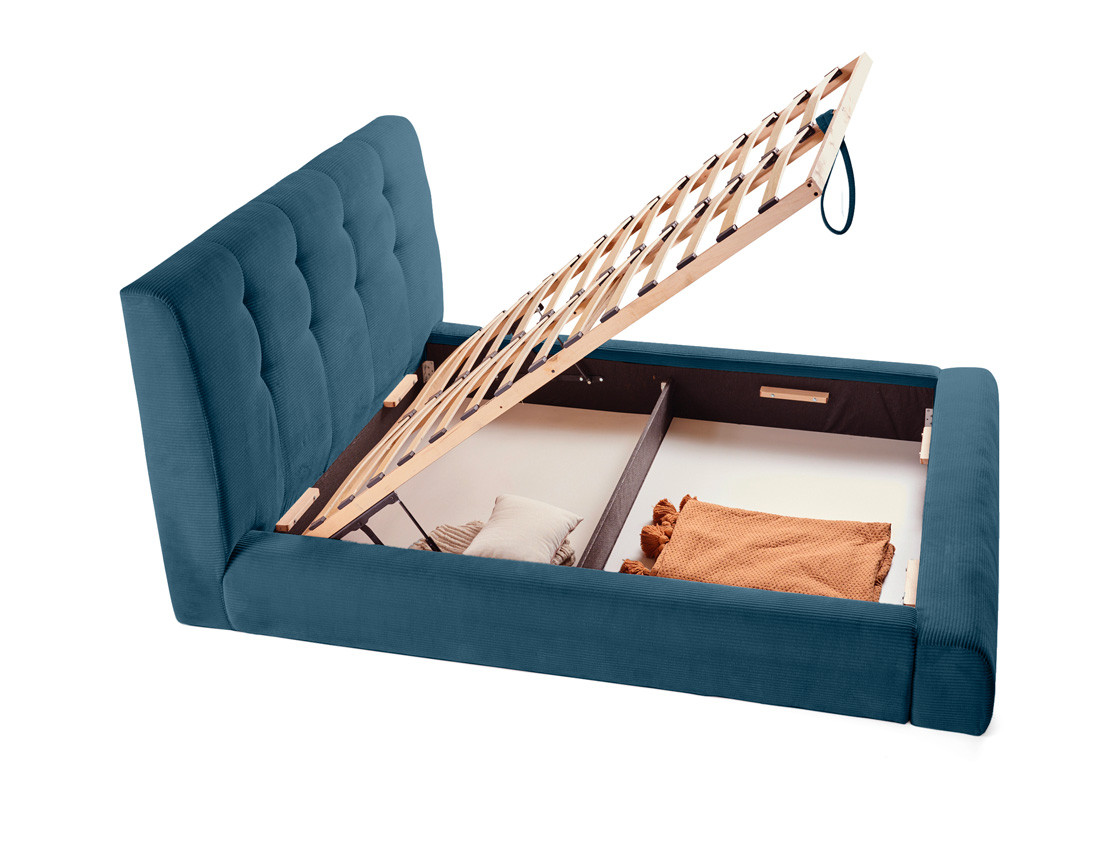 Lit coffre 160x200 cm en velours côtelé sommier inclus Onyx