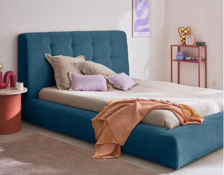 Lit coffre 180x200 cm en velours côtelé sommier inclus Onyx