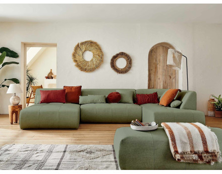 Canapé panoramique d'angle droit 7 places en tissu Onyx