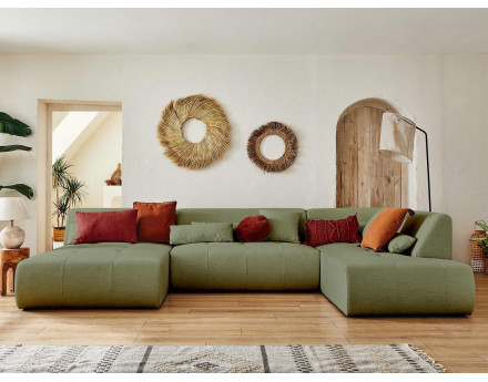 Canapé panoramique d'angle droit 7 places en tissu Onyx
