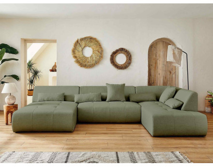 Canapé panoramique d'angle droit 7 places en tissu Onyx