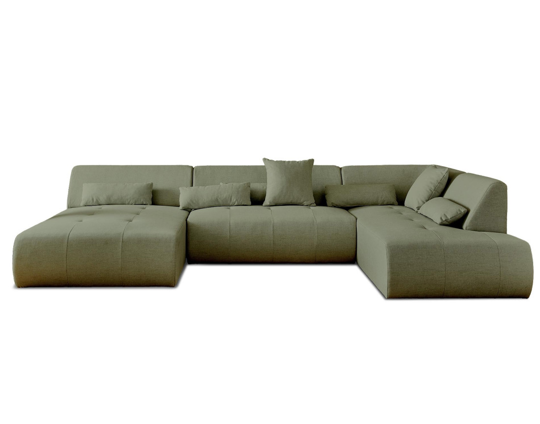 Canapé panoramique d'angle droit 7 places en tissu Onyx