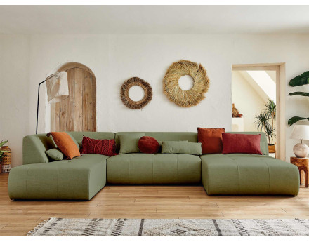 Canapé panoramique d'angle gauche 7 places en tissu Onyx