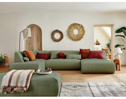 Canapé panoramique d'angle gauche 7 places en tissu Onyx