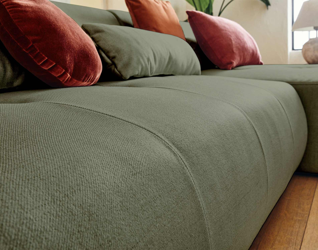 Canapé panoramique d'angle gauche 7 places en tissu Onyx