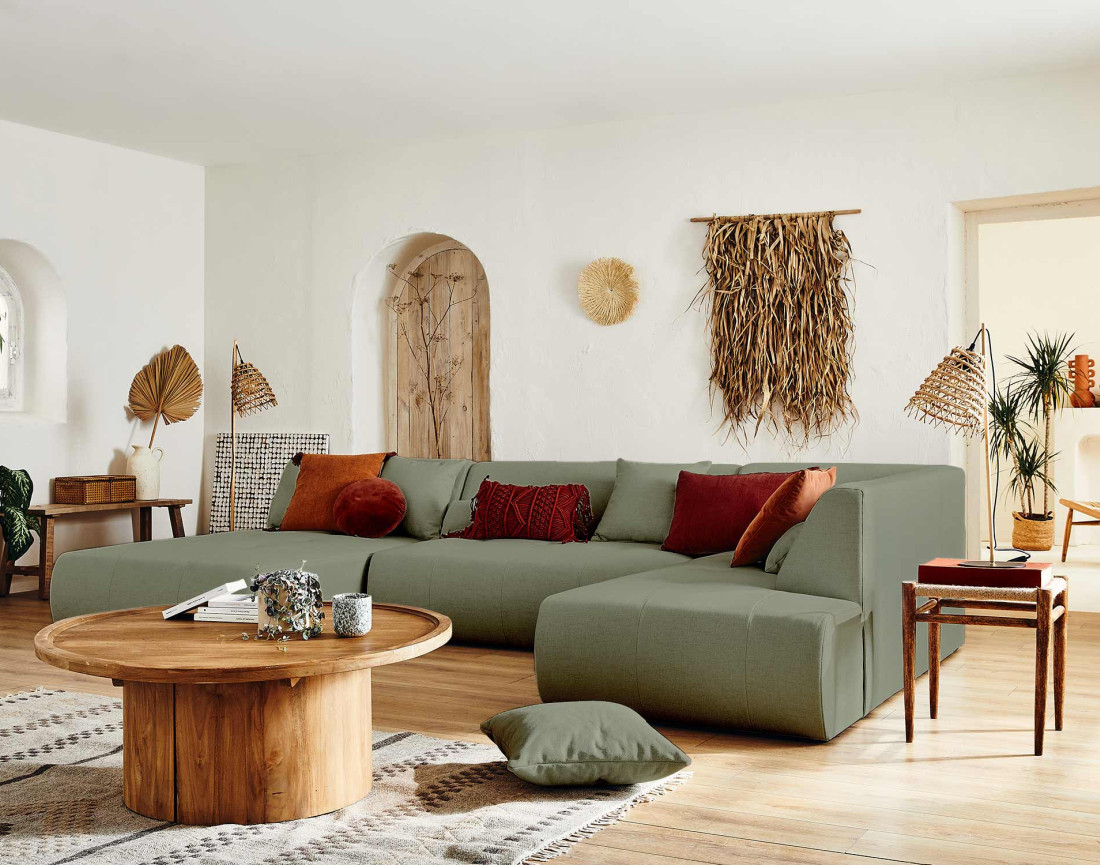 Canapé modulable panoramique d'angle droit 7 places - en tissu -Onyx