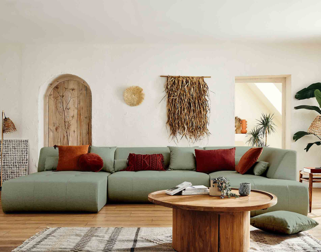 Canapé modulable panoramique d'angle droit 7 places - en tissu -Onyx