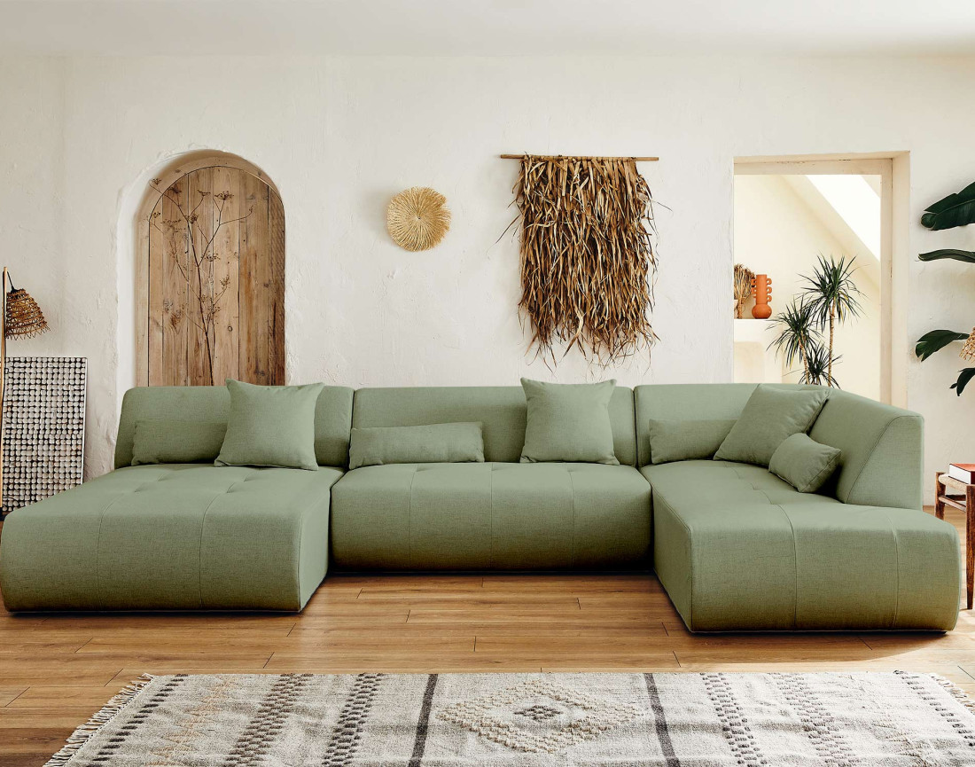 Canapé modulable panoramique d'angle droit 7 places - en tissu -Onyx