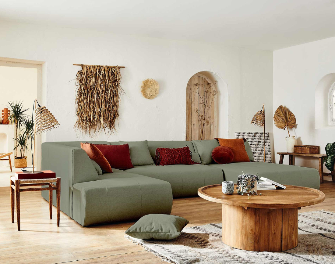 Canapé modulable panoramique d'angle gauche 7 places - en tissu - Onyx