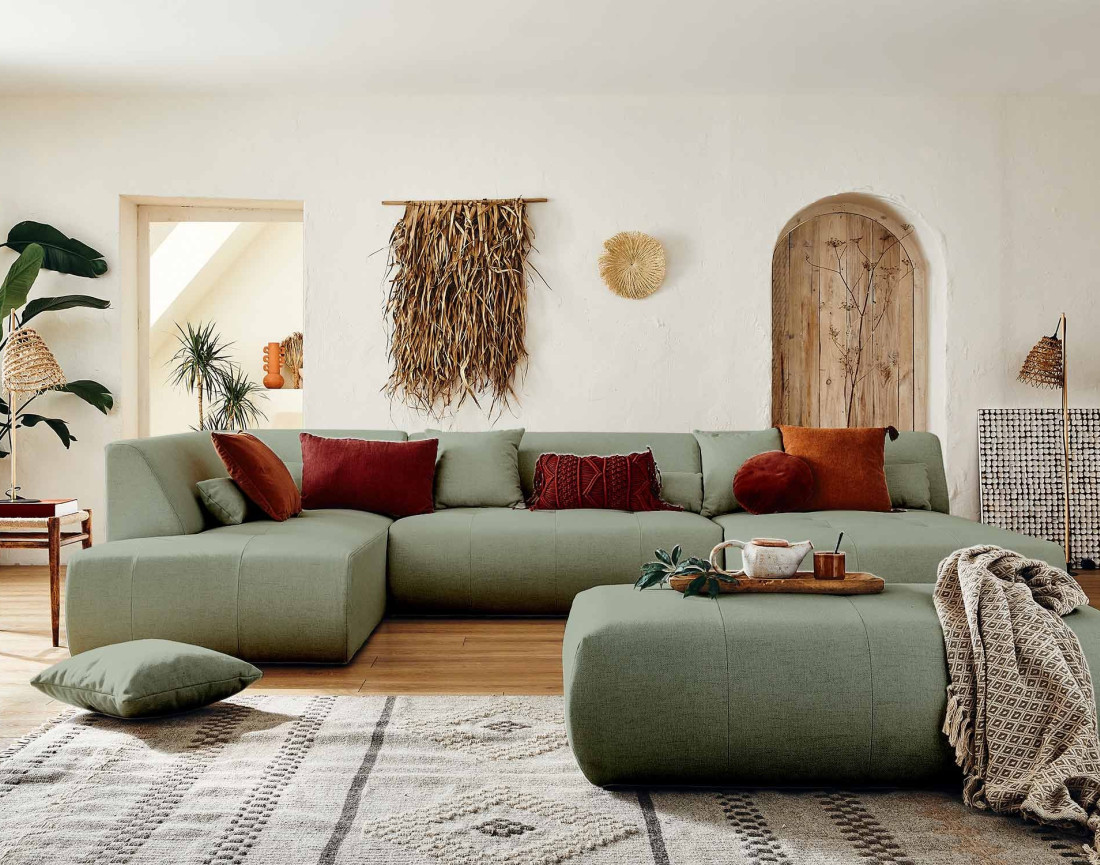 Canapé modulable panoramique d'angle gauche 7 places - en tissu - Onyx