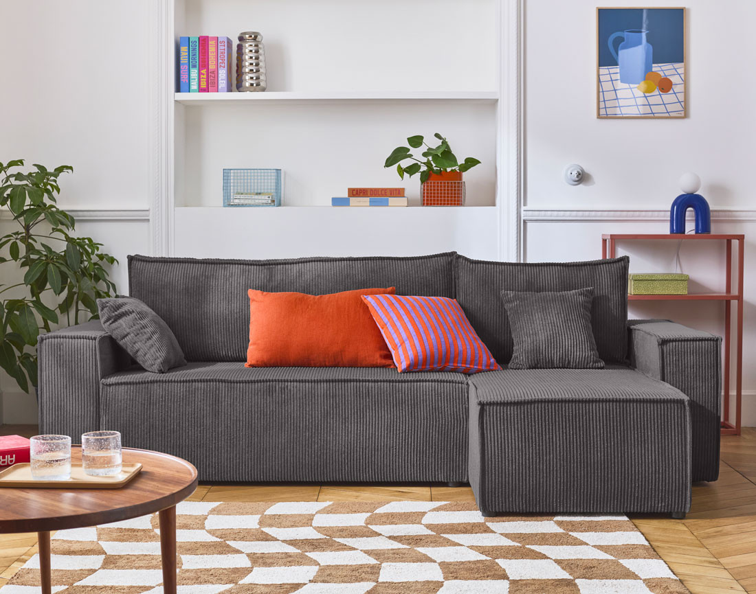 Canapé d'angle réversible 4 places - convertible avec coffre - en velours côtelé - Cezanne