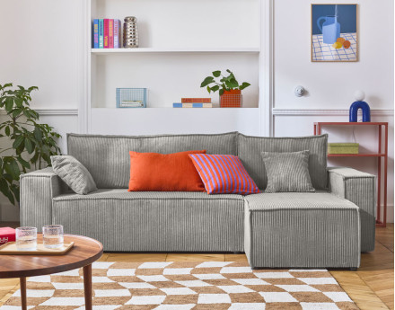 Canapé d'angle réversible 4 places - convertible avec coffre - en velours côtelé - Cezanne