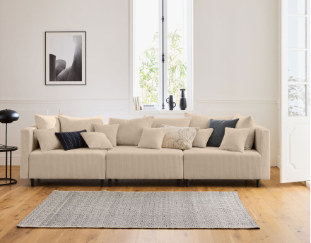 Module d'assise d'angle réversible en velours côtelé Edinburg - gauche