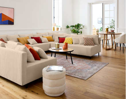 Canapé panoramique modulable 8 places en velours côtelé Edinburg