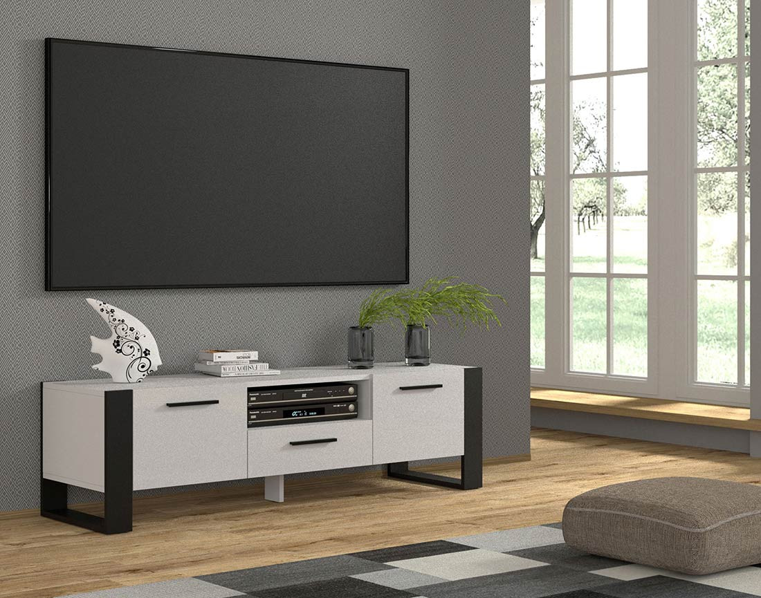Meuble TV blanc et noir 160 cm Donnely