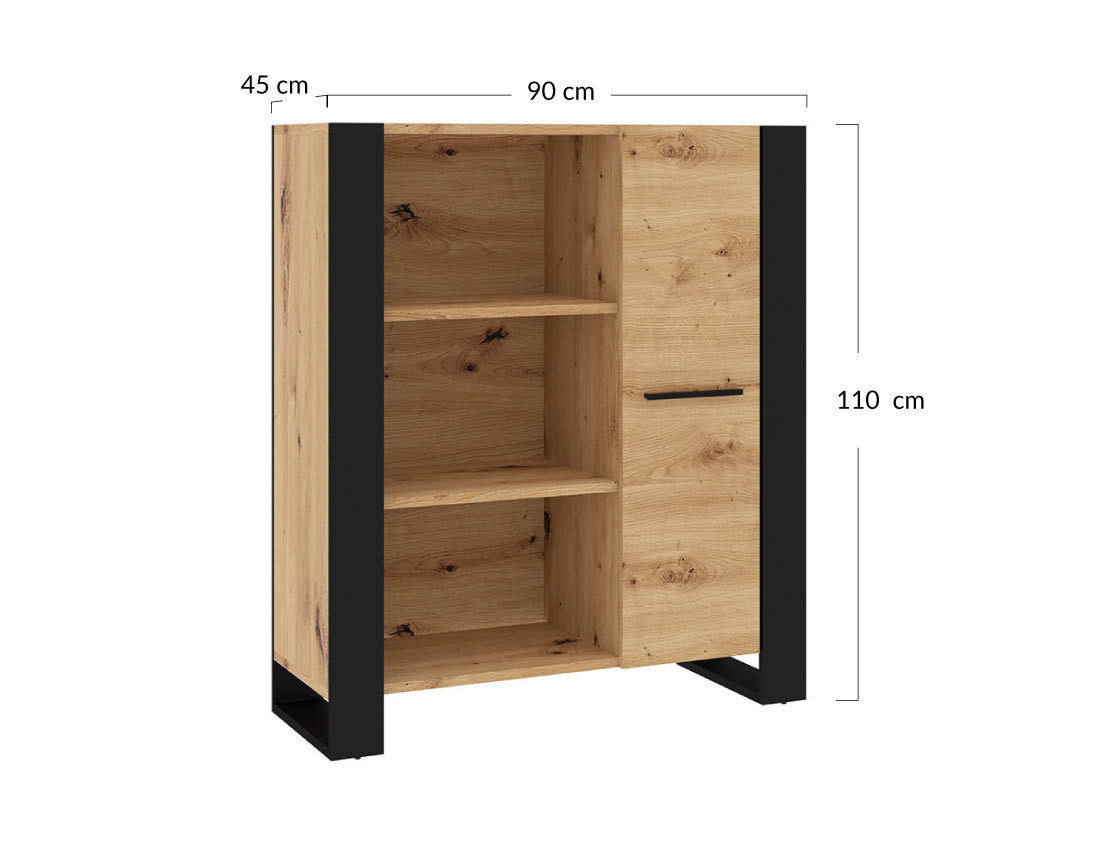 Buffet haut bois et noir 110 cm Donnely