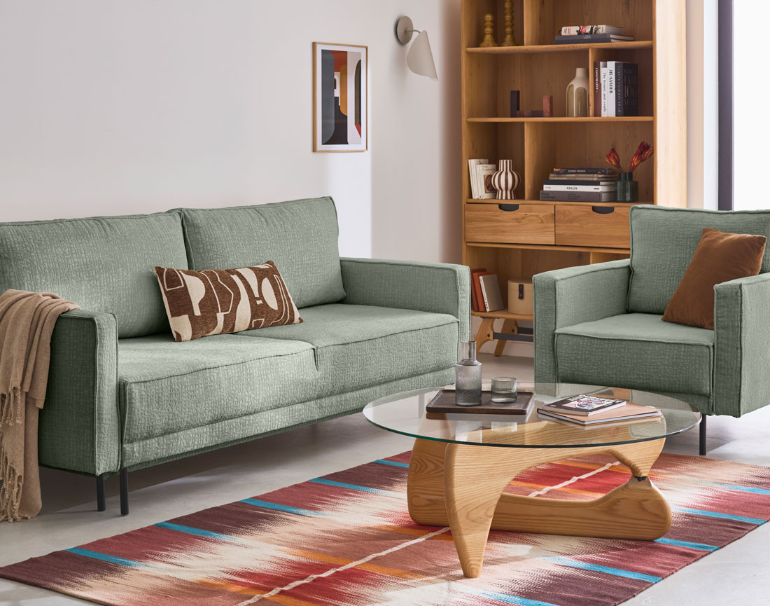 Fauteuil pieds hauts en tissu velours relief Charlie