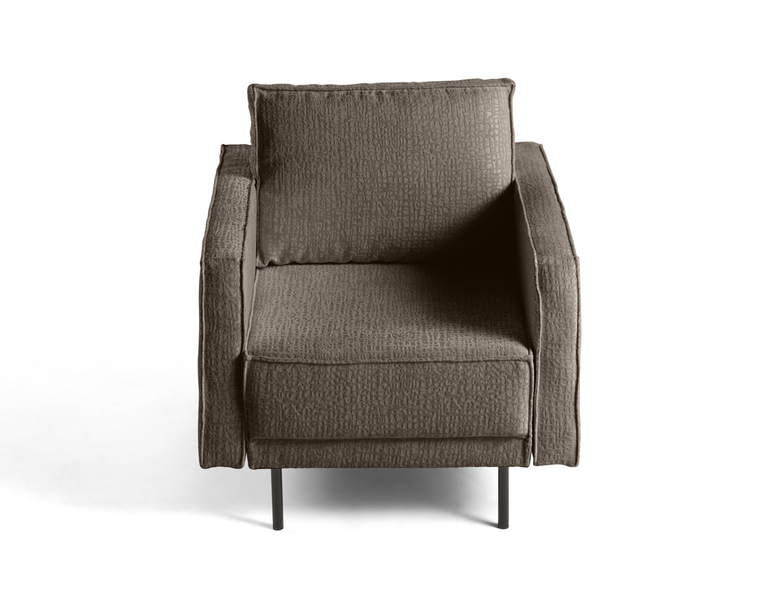 Fauteuil pieds hauts en tissu velours relief Charlie