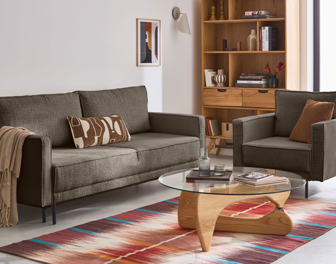 Fauteuil pieds hauts en tissu velours relief Charlie