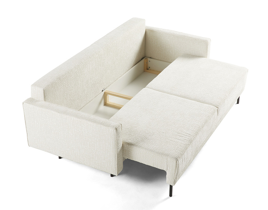 Canapé droit 3 places convertible avec coffre en tissu velours relief Charlie