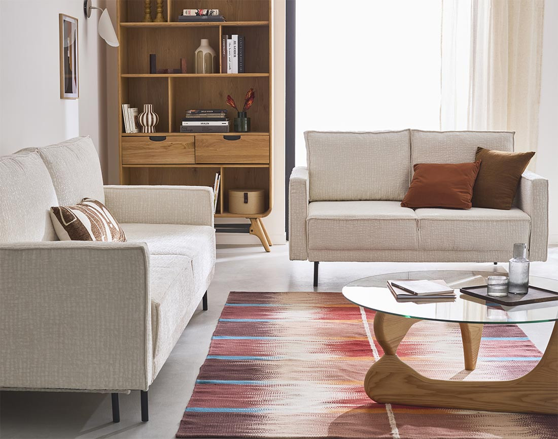 Canapé droit 3 places convertible avec coffre en tissu velours relief Charlie