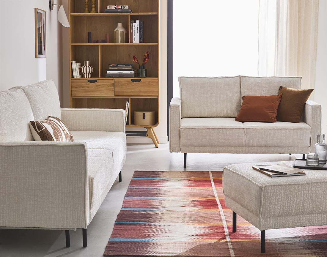 Canapé droit 3 places convertible avec coffre en tissu velours relief Charlie