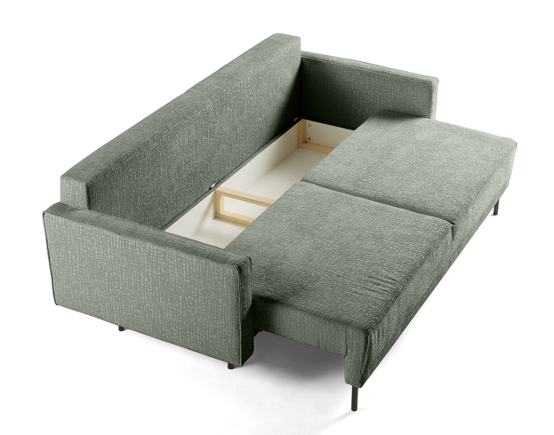 Canapé droit 3 places convertible avec coffre en tissu velours relief Charlie
