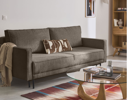 Canapé droit 3 places convertible avec coffre en tissu velours relief Charlie