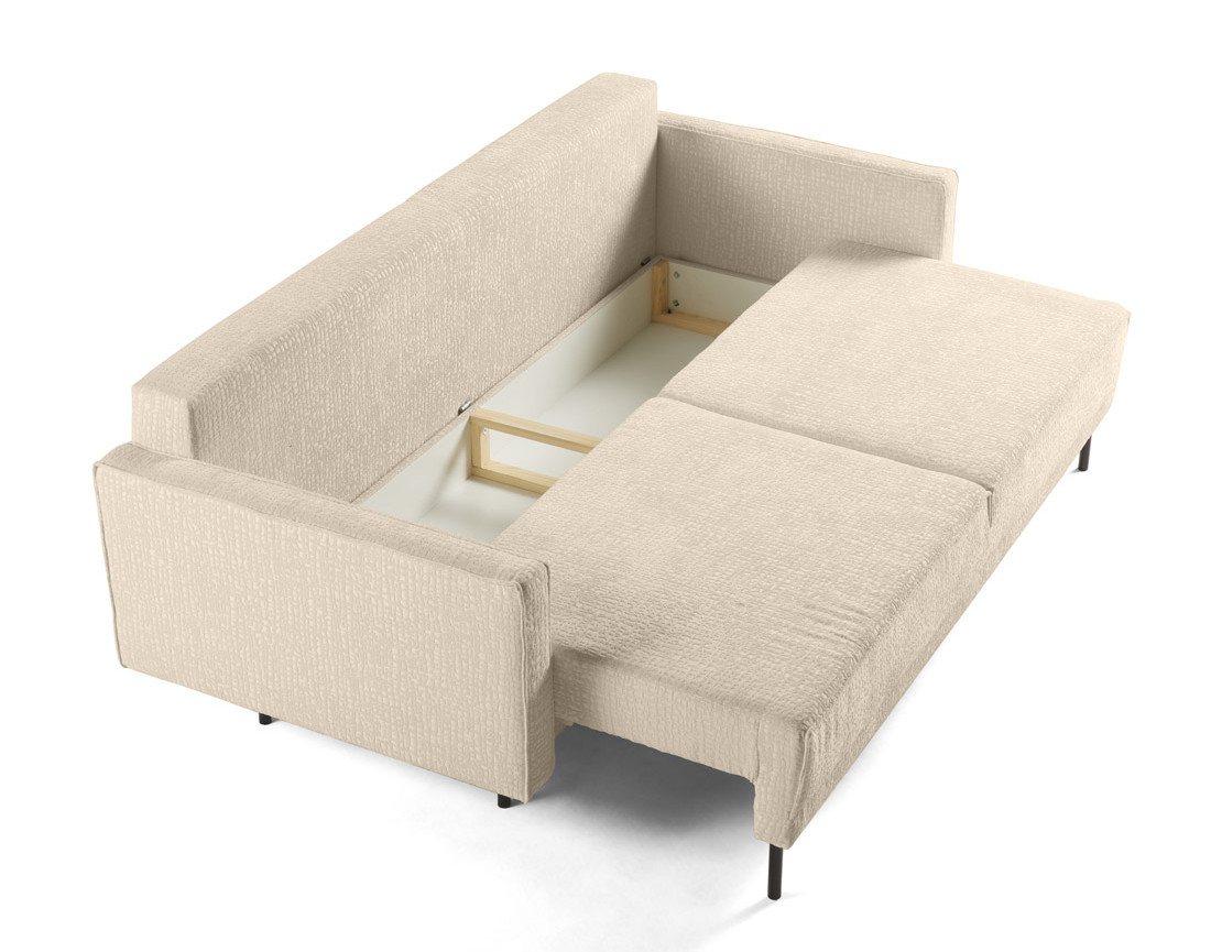 Canapé droit 3 places convertible avec coffre en tissu velours relief Charlie