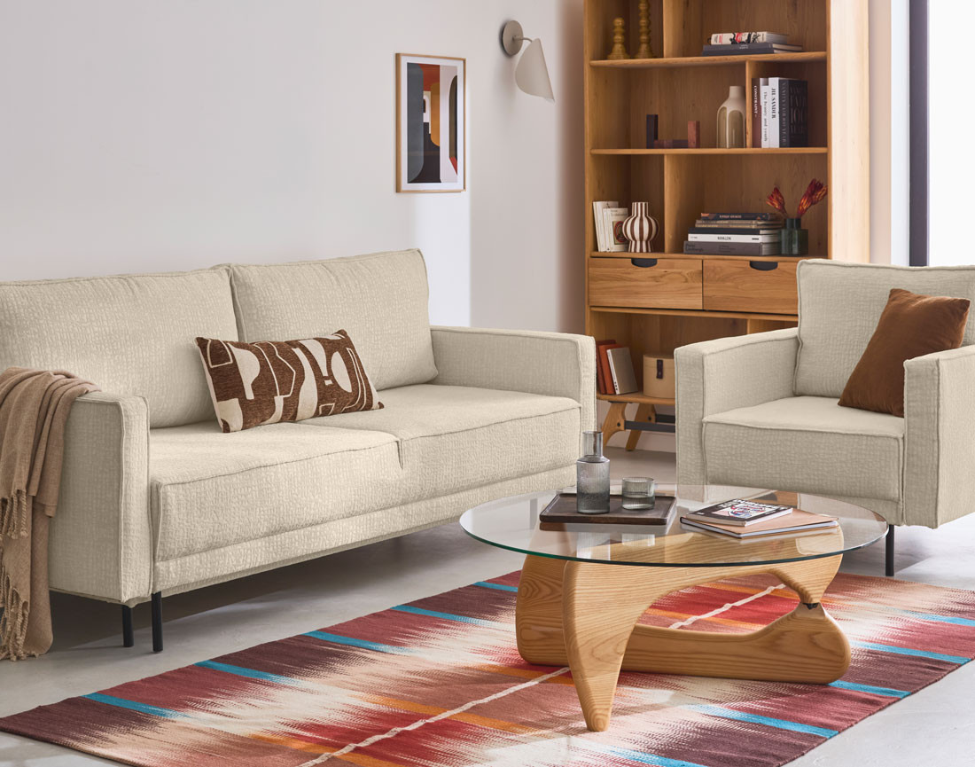 Canapé droit 3 places convertible avec coffre en tissu velours relief Charlie