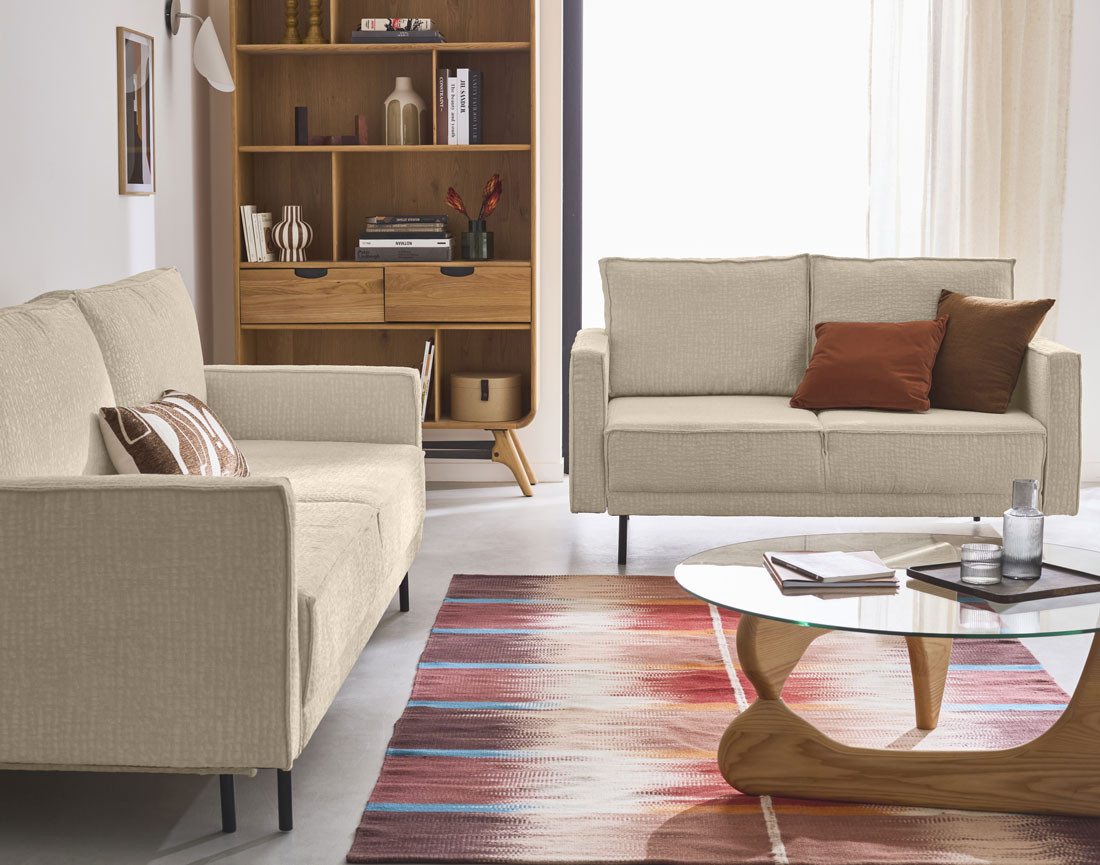 Canapé droit 3 places convertible avec coffre en tissu velours relief Charlie