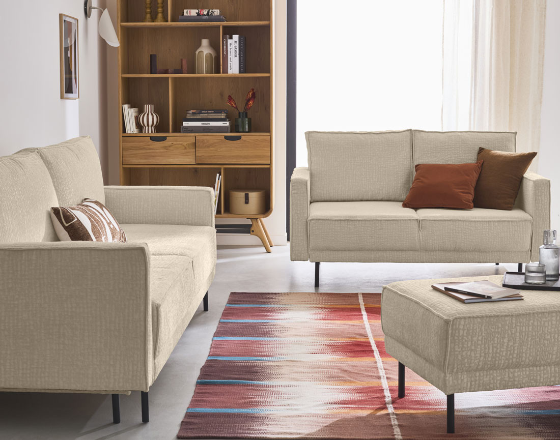 Canapé droit 3 places convertible avec coffre en tissu velours relief Charlie