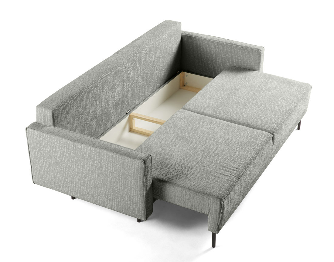 Canapé droit 3 places convertible avec coffre en tissu velours relief Charlie