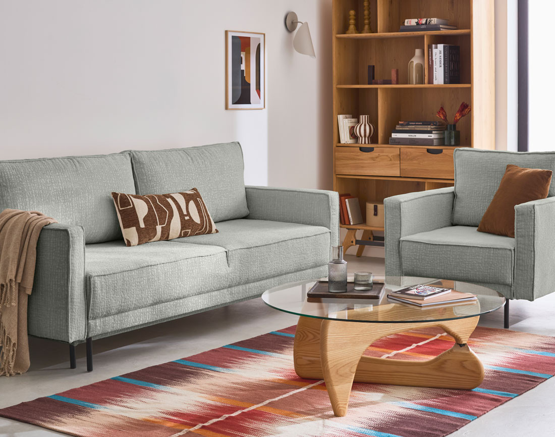 Canapé droit 3 places convertible avec coffre en tissu velours relief Charlie