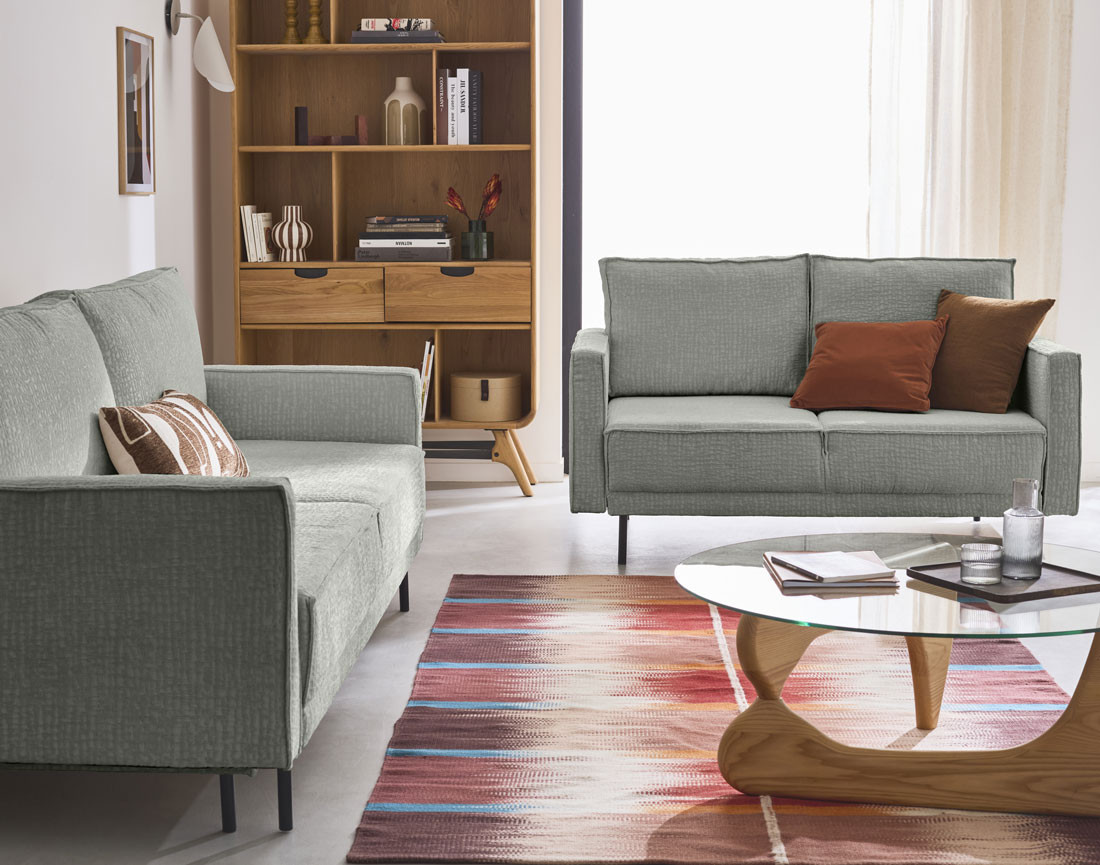 Canapé droit 3 places convertible avec coffre en tissu velours relief Charlie