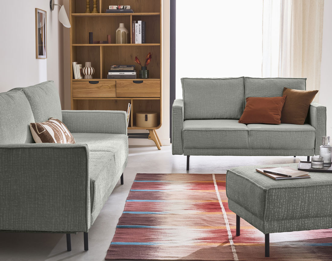 Canapé droit 3 places convertible avec coffre en tissu velours relief Charlie