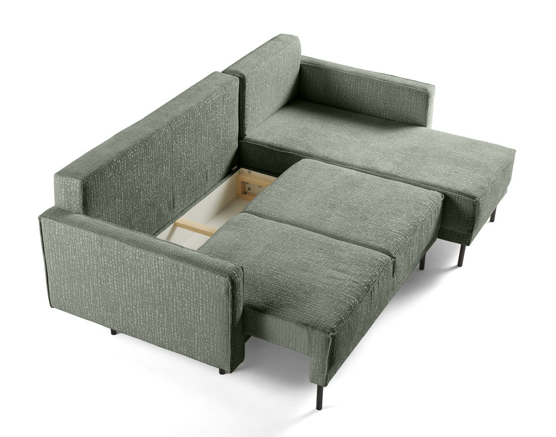 Canapé d'angle convertible avec coffre en tissu velours relief Charlie