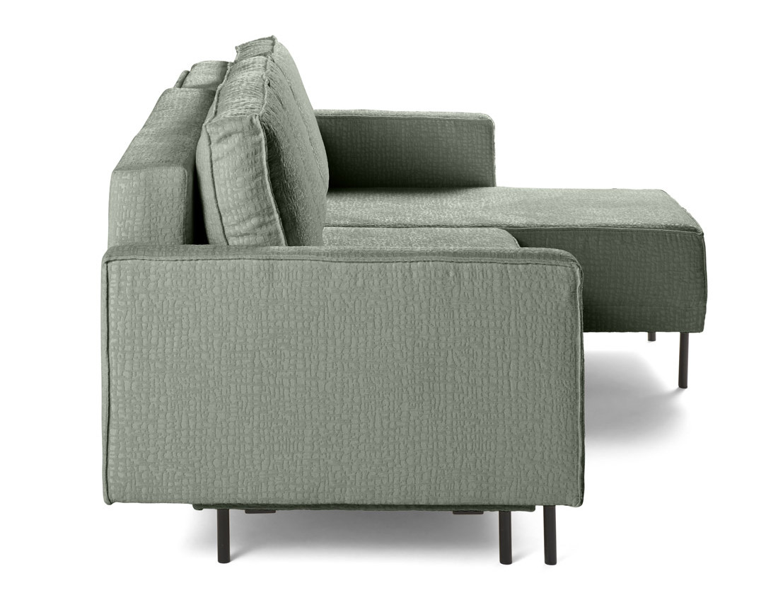 Canapé d'angle convertible avec coffre en tissu velours relief Charlie