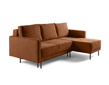 Canapé d'angle convertible avec coffre en tissu velours relief Charlie