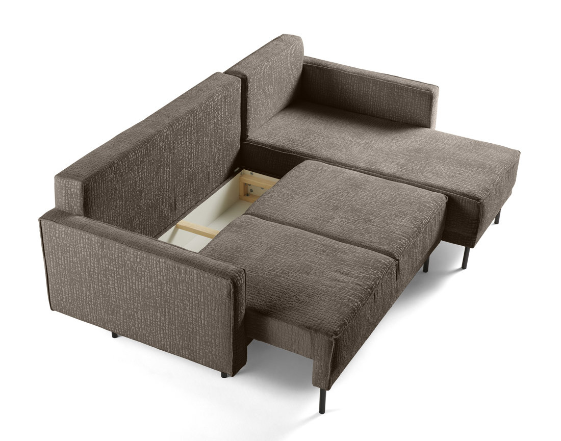 Canapé d'angle convertible avec coffre en tissu velours relief Charlie