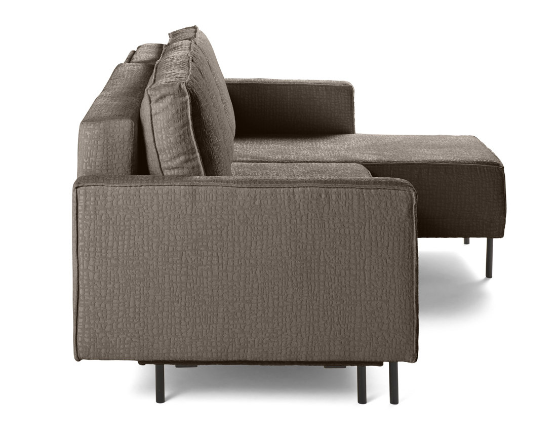 Canapé d'angle convertible avec coffre en tissu velours relief Charlie